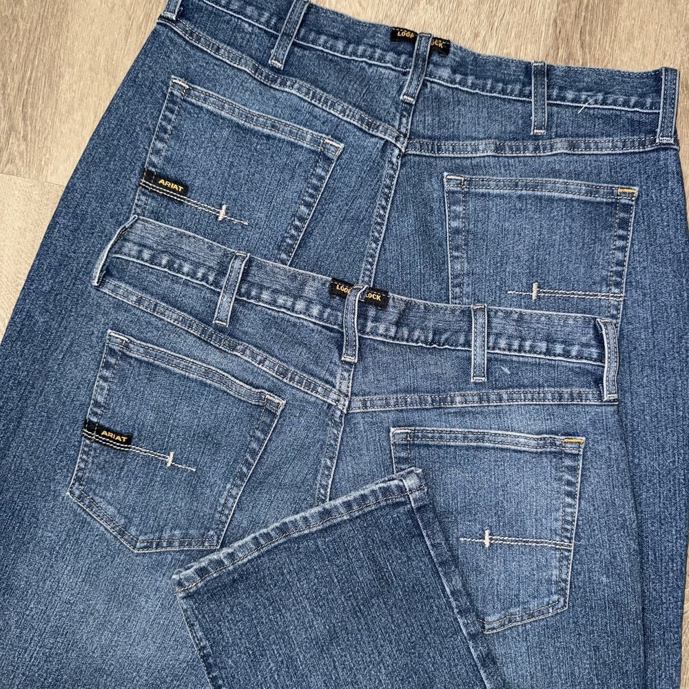 Lot Of 2 Ariat Rebar M4 Relaxed Boot Cut Jeans Men's 33x30 Medium Blue Wash